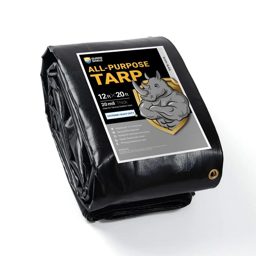 

Extreme Heavy Duty Black Poly Tarp 12x20 Feet Cover Waterproof Tarps 20mil Thick UV and Tear Resistant Tarpaulin
