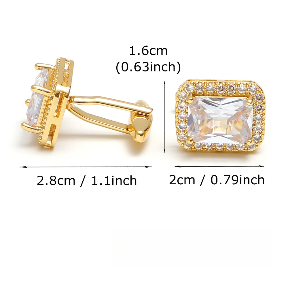 Golden Square Diamond Studded Large Crystal Cufflinks Men's High-end Business Dinner Dress Shirt Cuff Buckle Formal Accessories