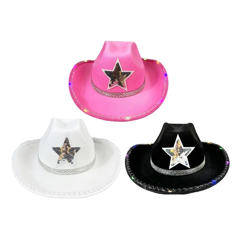 Sparkling Star Cowboy Hats Heavy Light up Glowing Hat for Bachelorette Party Cowboy Hats Bride Hat for Actor Actress