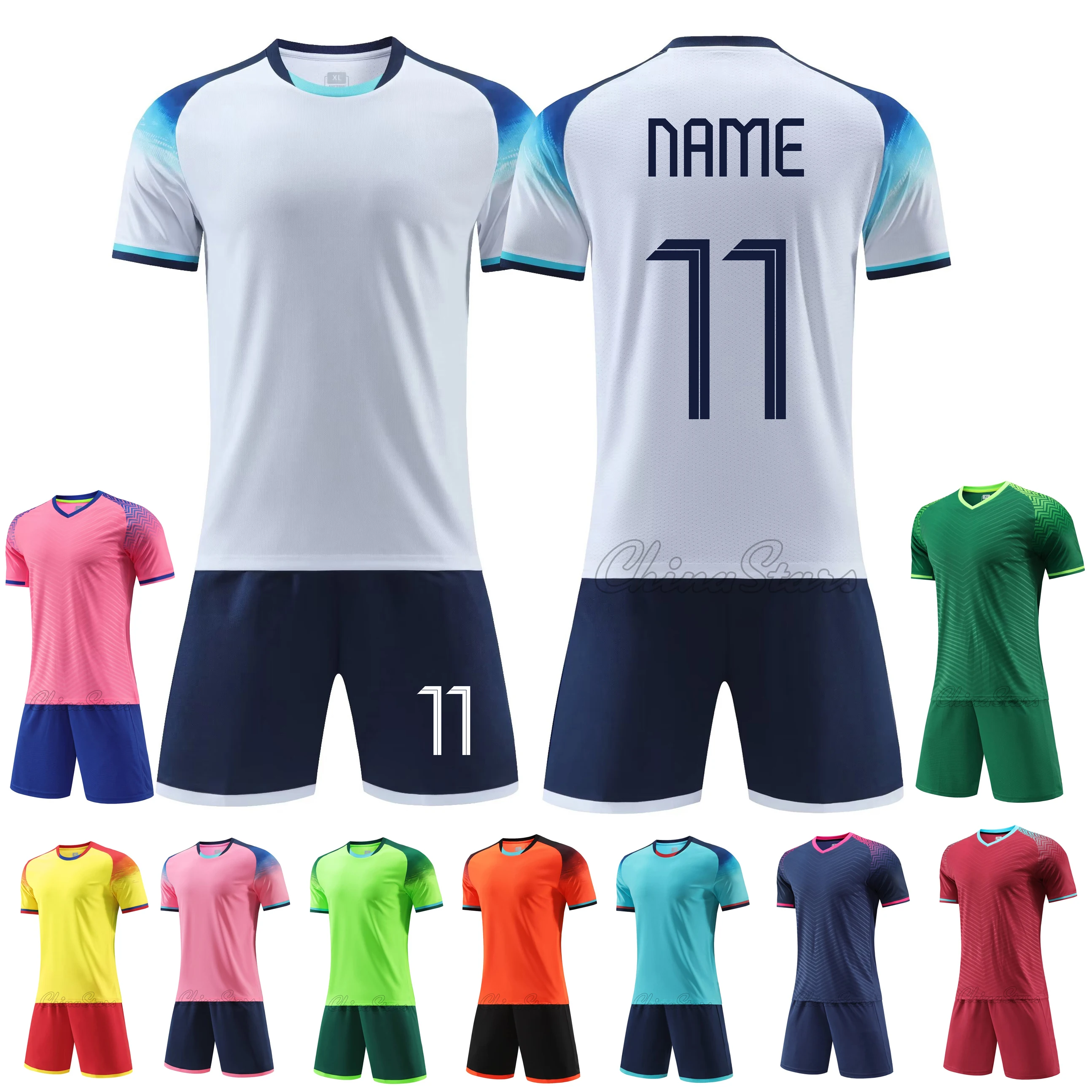 Men Children Football Jerseys Sets Boys Soccer Clothes Suit Short Sleeve Kids Football Uniforms Soccer Tracksuit Jersey Kit Navy