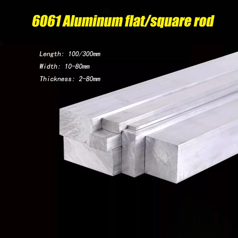 100/300mm Length 6061 Aluminum Alloy Flat Bar Square Pole  Thickness 2-80mm CNC Aluminum Alloy Metal Block