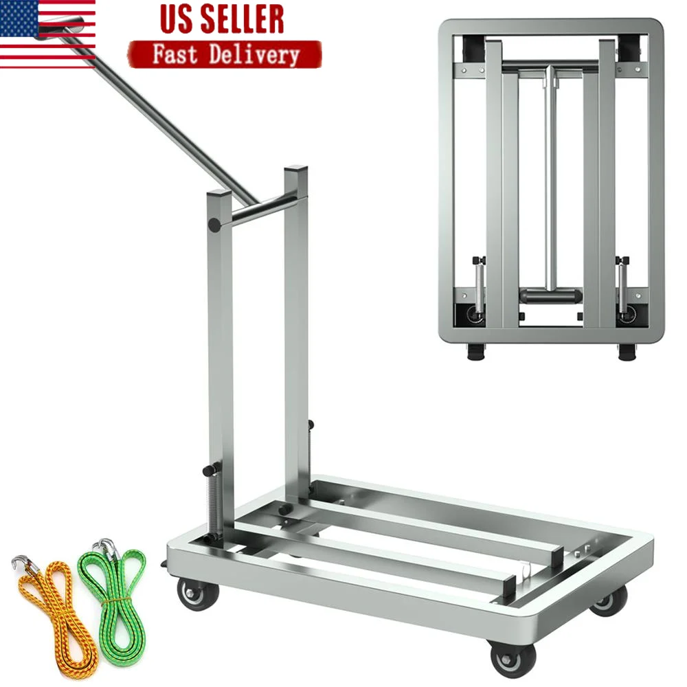 500LB Heavy Duty Stainless Steel Folding Hand Truck Utility Dolly Cart with 4 Wheels & 2 Ropes Shopping Business Travel Cargo