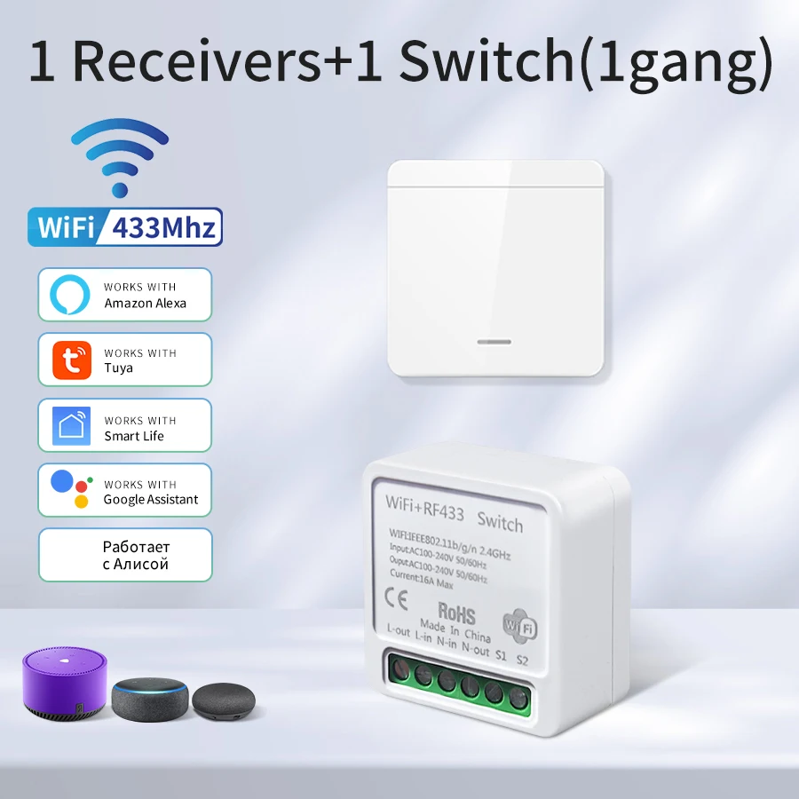 Tuya WiFi Slimme Lichtschakelaar Smart Home Draadloze RF 433 mhz Drukknop Wandschakelaar Via Alexa Google Home Alice Smart leven App