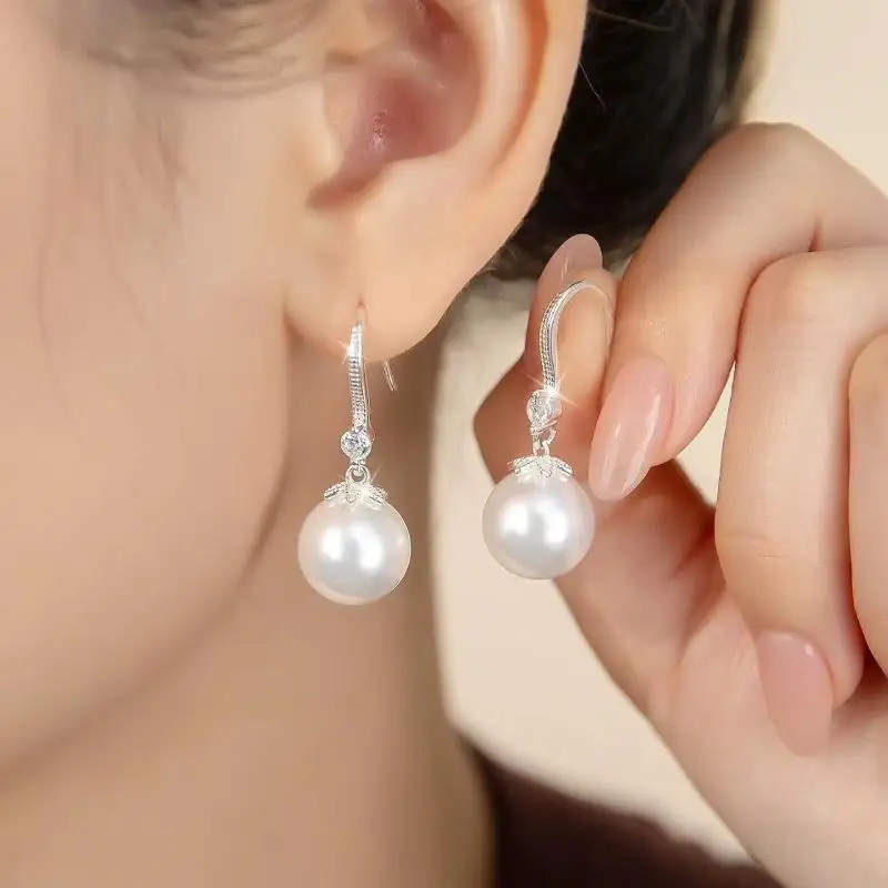 Silver Freshwater Pearl Drop Earrings With Cubic Zirconia For Wedding Party Anniversary Daily Wear