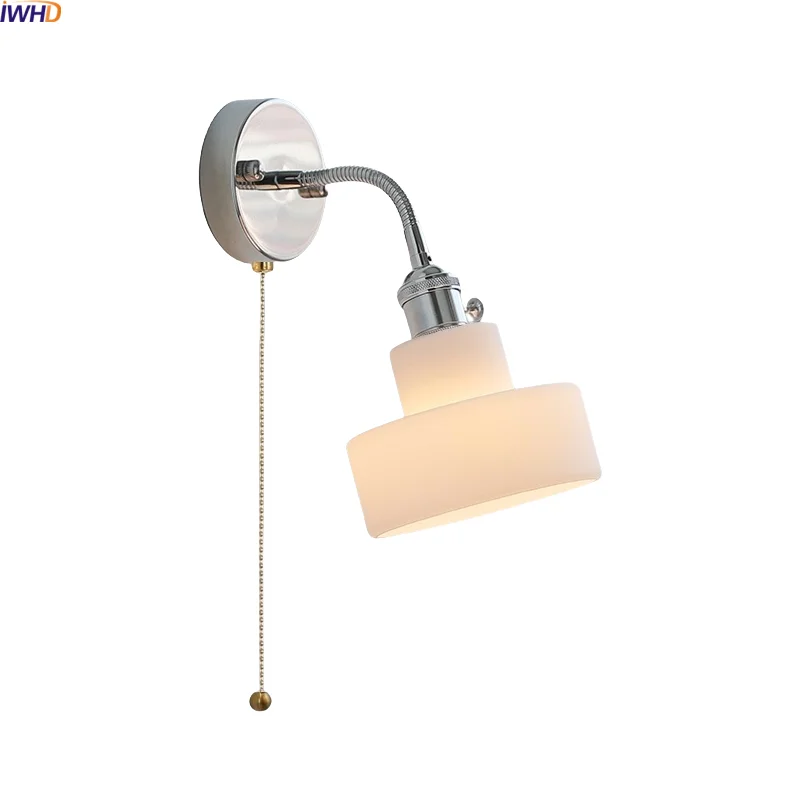 

IWHD Modern Nordic LED Wall Lamp Sconce With Flexible Switch White Pumpkin Glass Lampshade Bathroom Mirror Stair Light Arandela