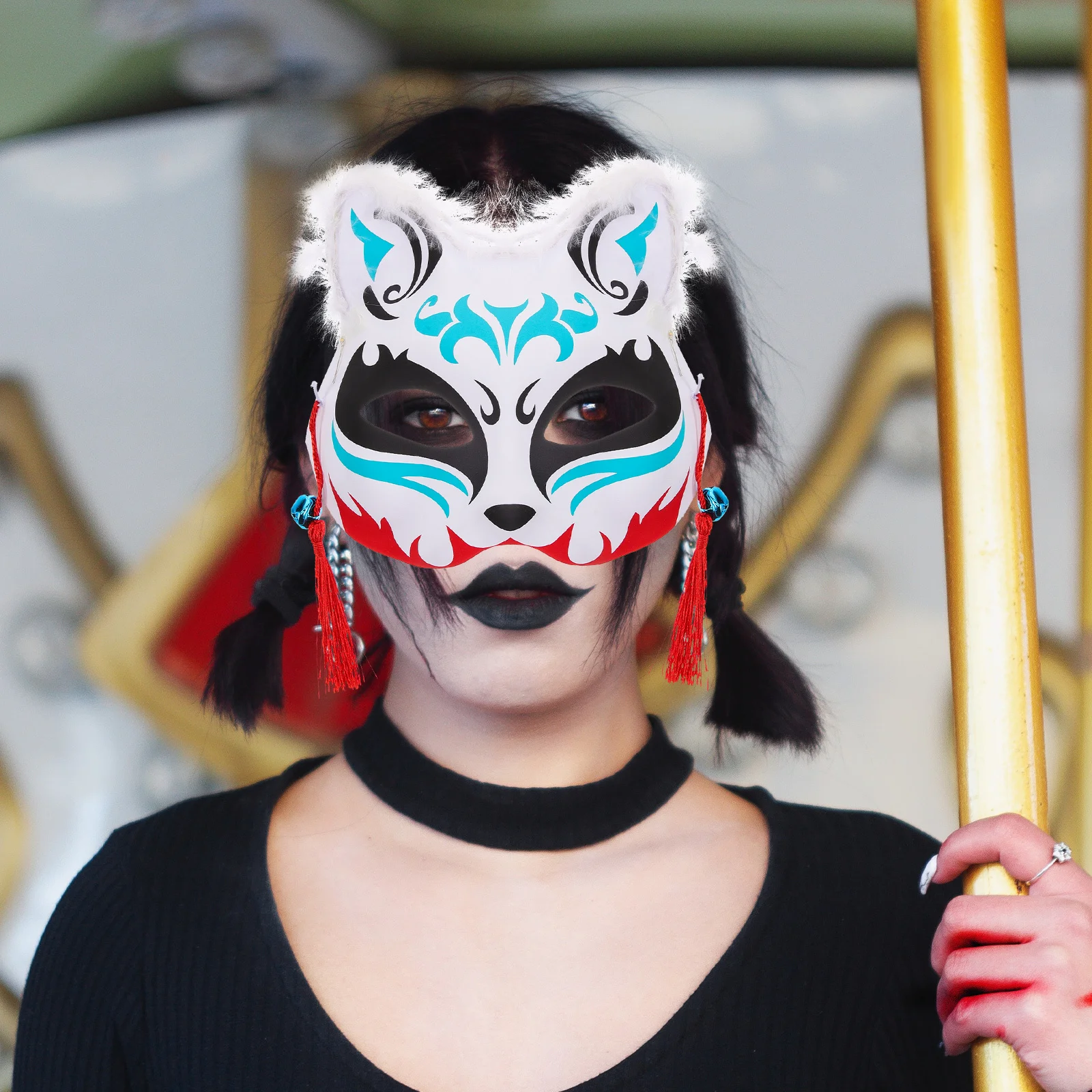 

Glowing Fox Festival Animal Masquerade Led Lights Cosplay Carnival Party Half Mask For Adults Women Halloween Role Play Costume