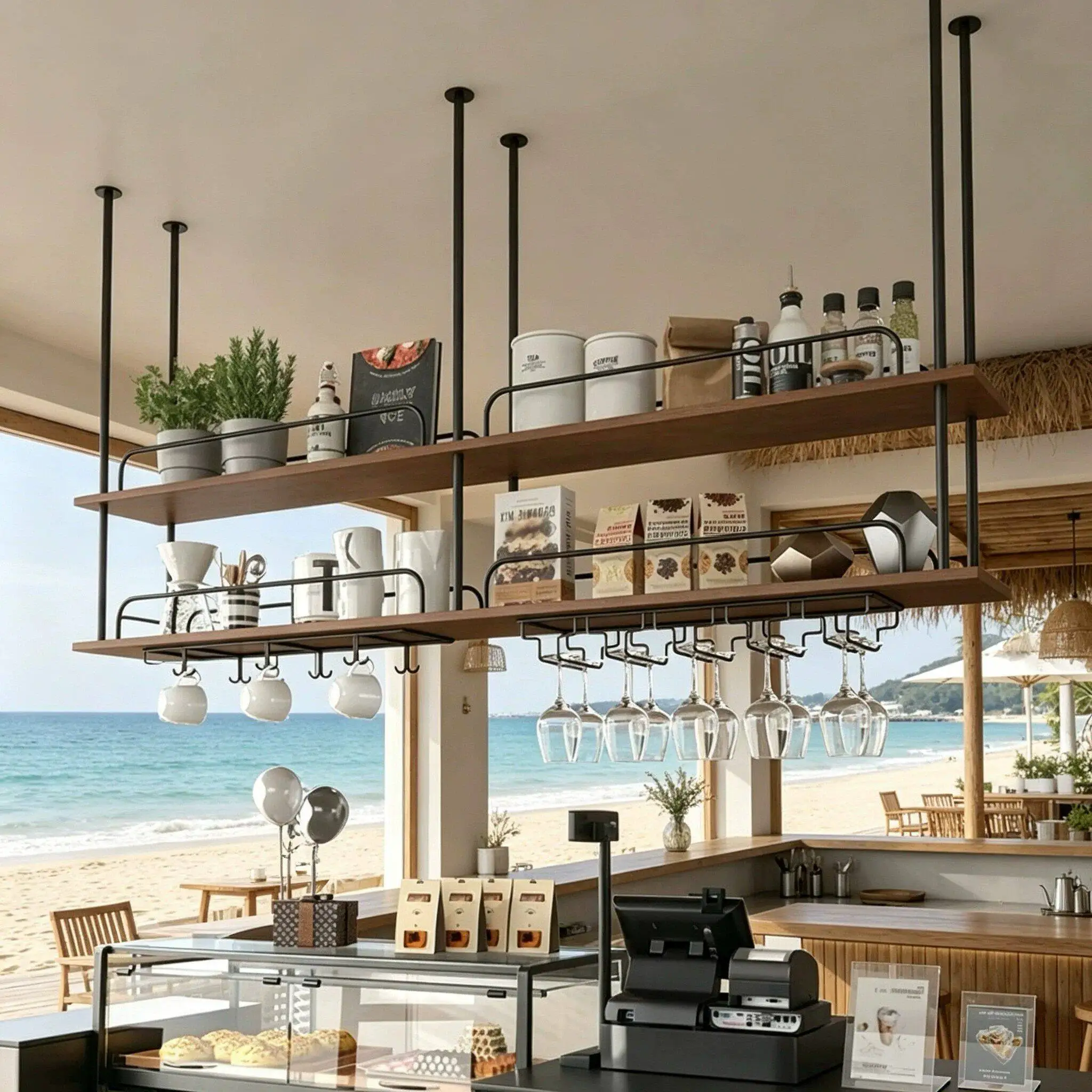 Restaurant ceiling flower rack household wine cabinet rack bar hanger hanging test wine glass rack bar table decorative wine rac