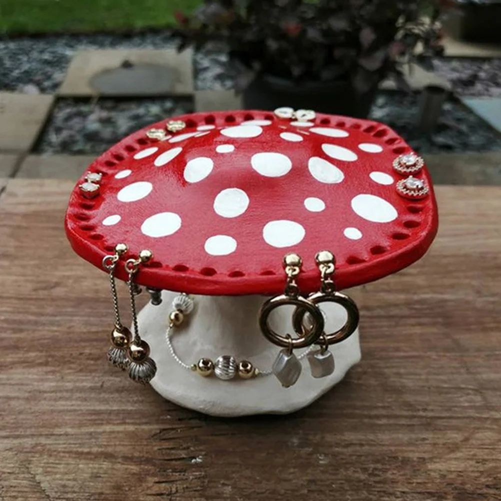 

Mushroom Earring Rack Red Resin Jewelry St Cute Home Decor Desk ganizer Multi Holes Firm Base Earrings Holder Display