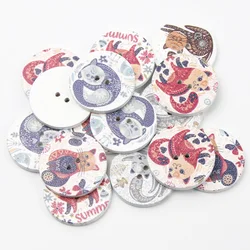 30pcs 25mm Mixed Cat Pattern Wood Button 2Hole Sewing Buttons For Kids Clothing Needlework Scrapbook Decoration Accessories