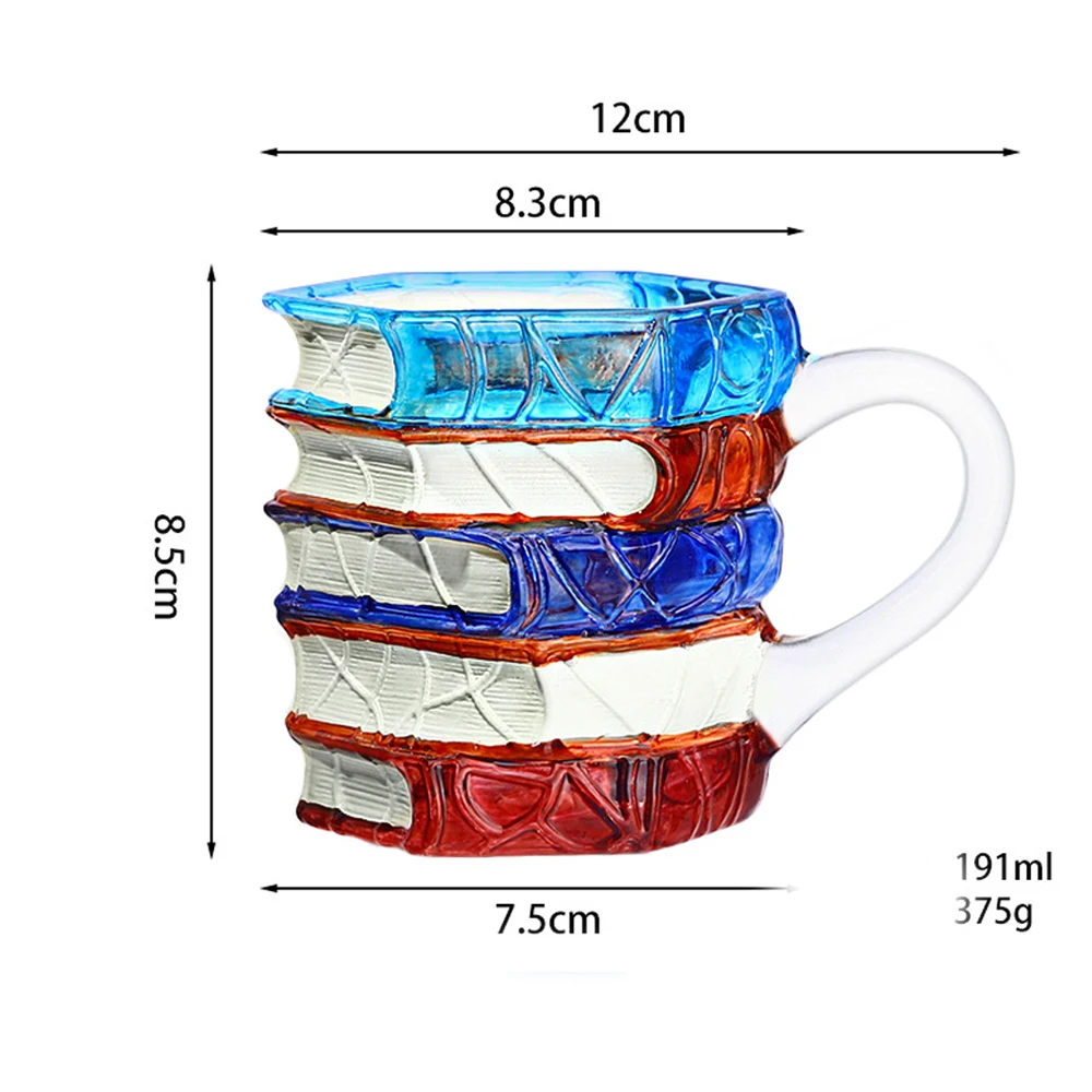 High Borosilicate Glass Creative Home Coffee Cup Hand-painted Book Stacking Pattern Mug