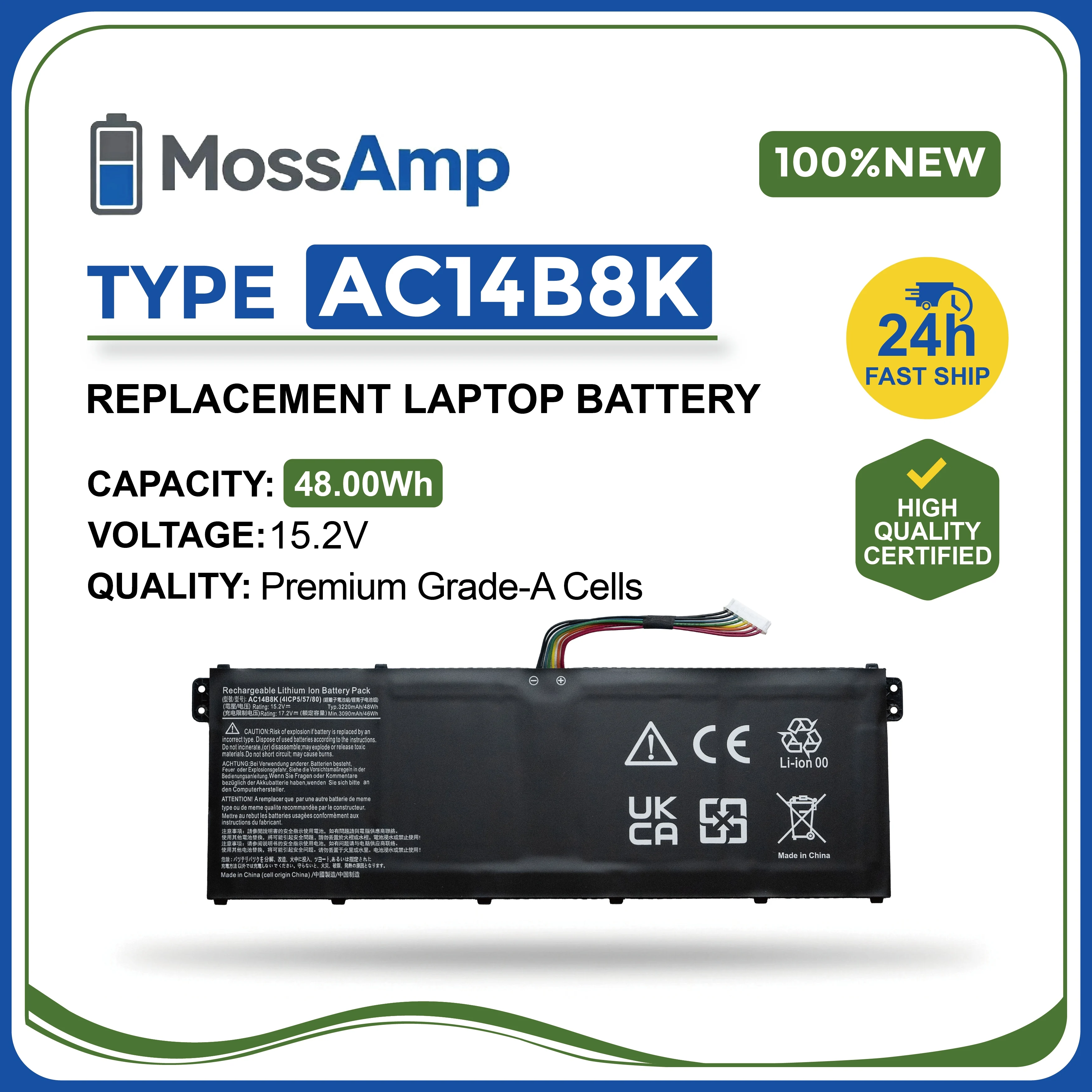 MossAmp AC14B8K Laptop Battery for Aspire Swift Chromebook Nitro E3-111 ES1-511 ES1-520 ES1-531 ES1-731 V3-371 V3-111 3 SF314-51