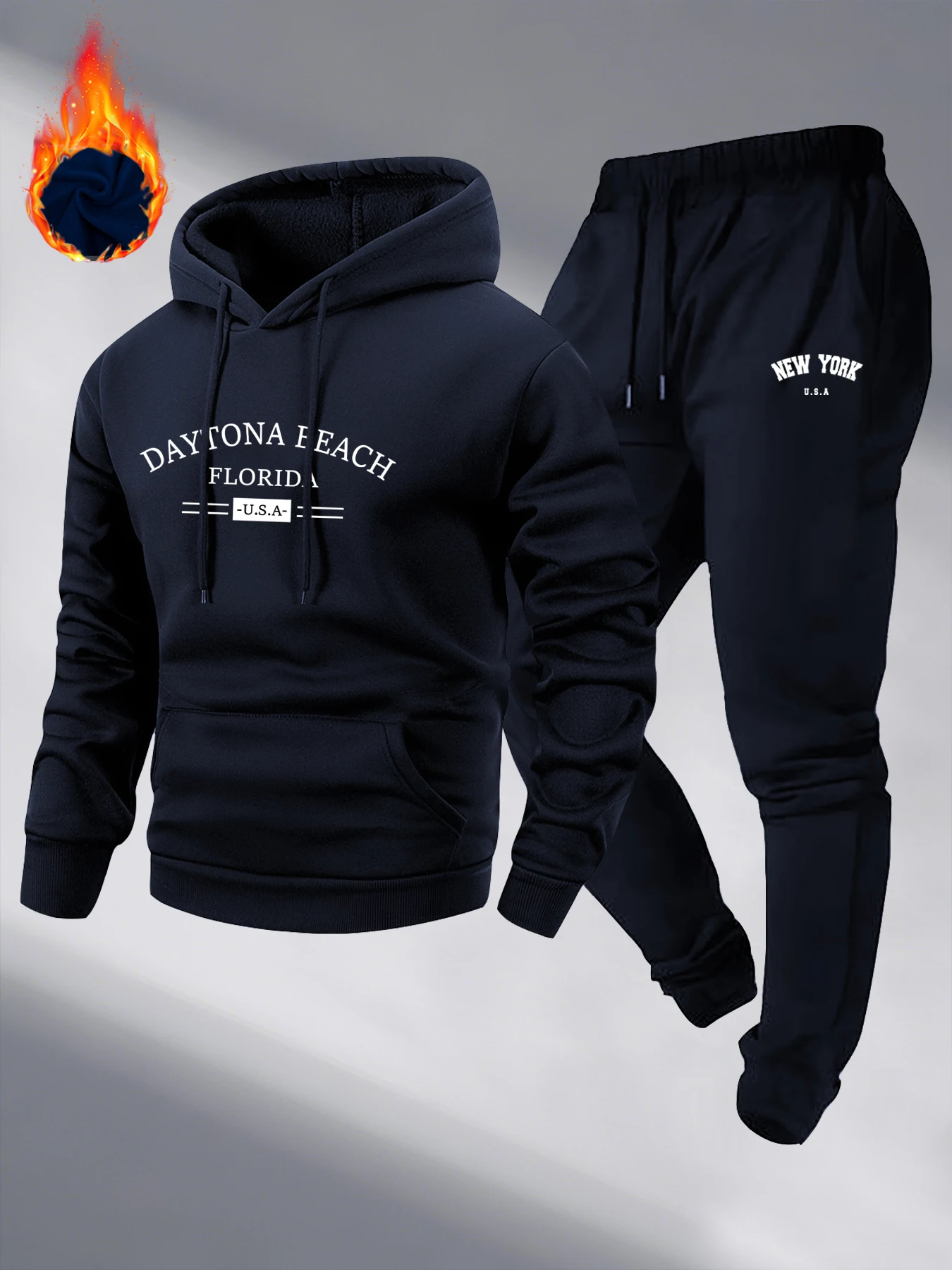 America New Men's Tracksuit Autumn and Winter Casual Hoodie Sweatshirt +Sweatpants Two-Piece Set Regular Fit Outdoor Sport Suit