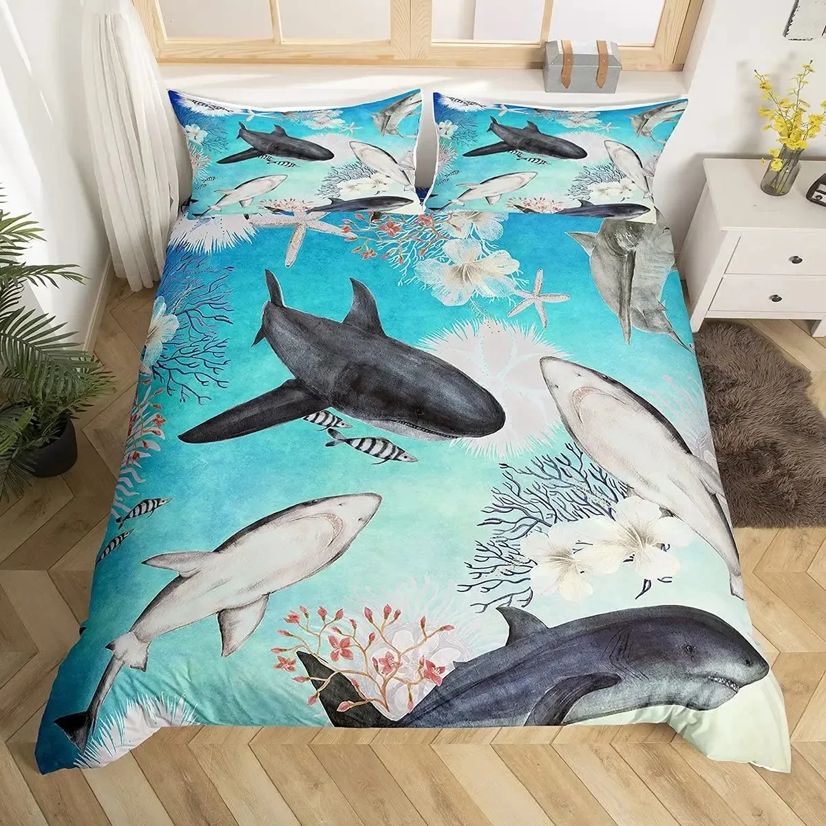 Killer Whale Nautical Ocean Whale Tie Dye Comfortable Duvet Quilt Cover Pillowcase Bedding Set Bedroom Decoration Home Textile