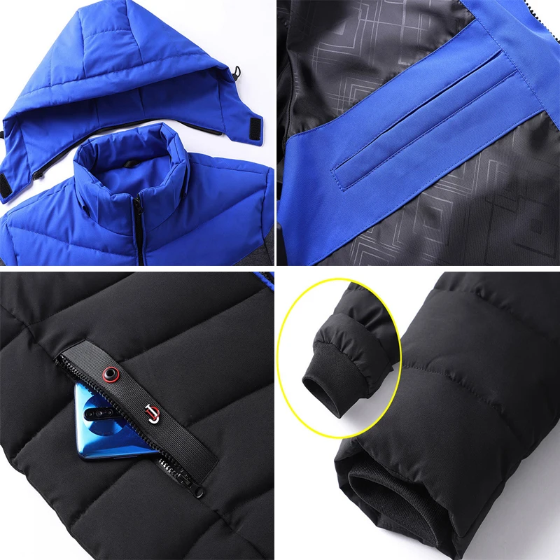 Parka à capuche en coton épais pour hommes, coupe-vent chaud, vestes rembourrées imperméables, vêtements de combinaison, mode masculine, hiver