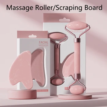 Face And Neck Massager Roller and Guasha Board Resin Non-rose Crystal Jade Roller Beauty…