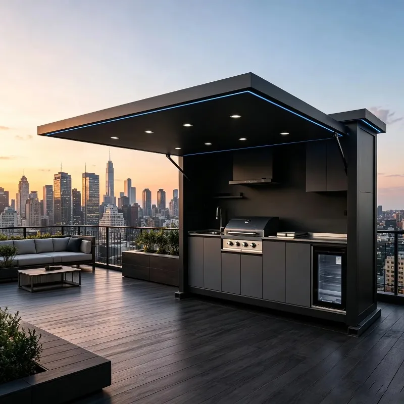Wholesale Outdoor BBQ Kitchen With Modular Island Sink Cabinets And Countertop Designed For Villa Garden Applications