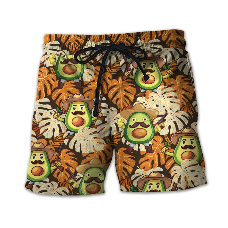 New In Avocado Graphic Beach Shorts For Men Fashion Summer 3D Fruit Printed Kids Short Pants Casual Loose Vacation Swim Trunks