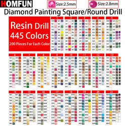 HOMFUN 445 Colors Of 5D Diamonds Suitable For Diamond Painting, Crafts, Etc. Resin Square Round Diamonds, 200 PCS For Each Color