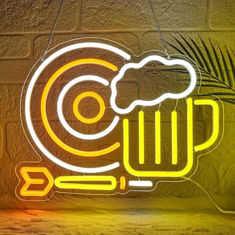 

Wine Glass and Dart Neon Sign Game Hall LED Neon Sign for Club Bar Game Room Living Room Home Bar Party Decor Birthday Gift