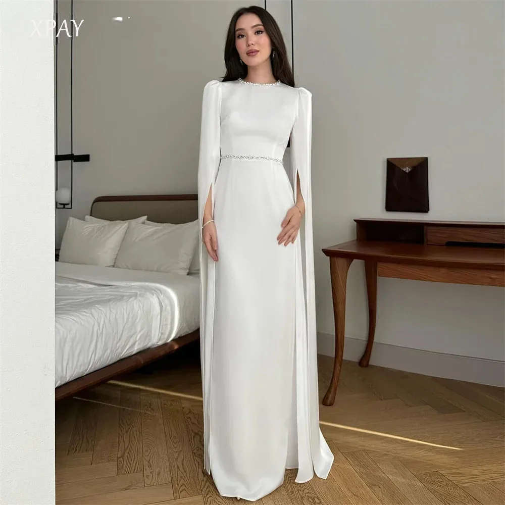 XPAY مسلم س الرقبة حجر الراين طويلة الأكمام كريب غمد فستان الزفاف المرأة سستة طول الأرض vestidos de novia مخصص #2