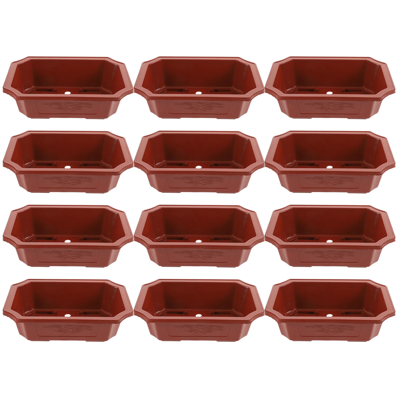 

12pcs Plastic Flower Pot Rectangular Coffee Color Small Planter for Balcony Garden Decor Drainage Holes Breathable Plant