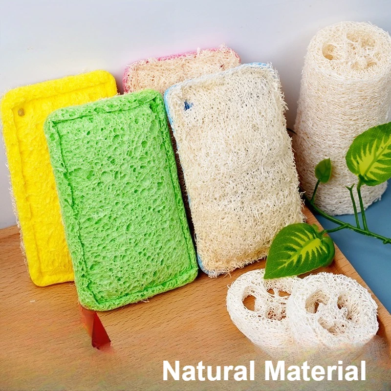 

Natural Loofah & Cellulose Kitchen Sponge, Eco-Friendly Biodegradable Dish Sponge for Scrubbing Pots Pans, Zero Waste