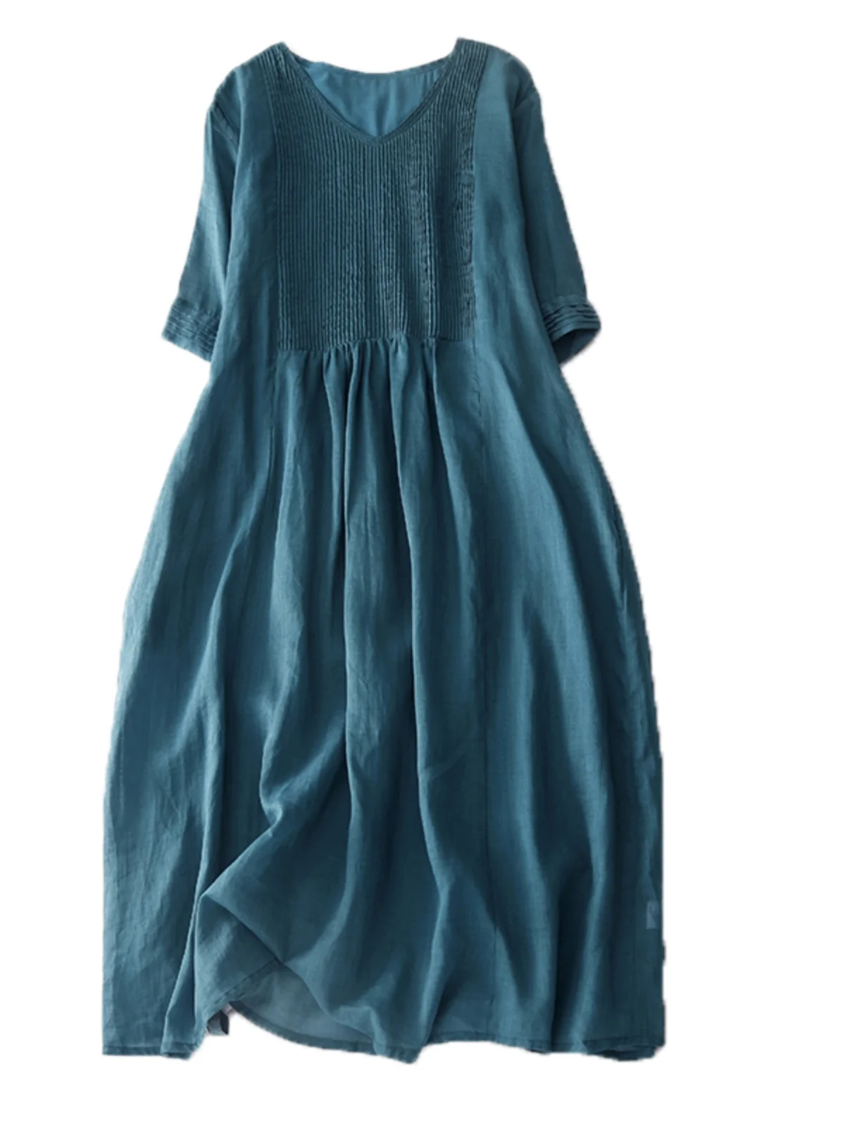 Vestido de Lino de Aodón de Marca Japonesa Artística, Hoado, con Pliegues en Acordeón, Manga Media, Estilo Vintage, Falda...