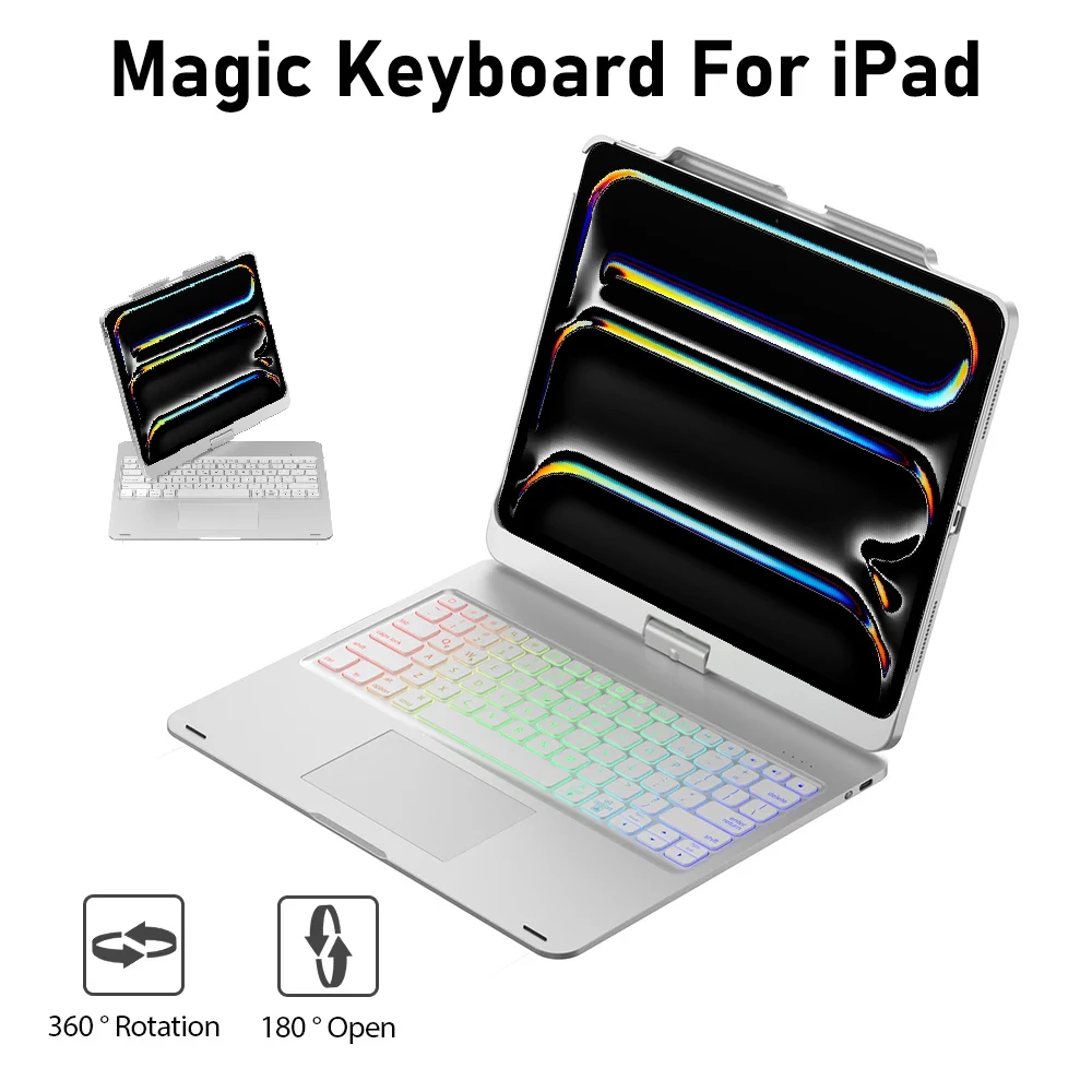 Funda giratoria de 360° con teclado para iPad Air 13 M2/M3/M4, iPad Pro de 13 pulgadas M4/M5, iPad Pro de 12,9 pulgadas, funda para iPad con teclado retroiluminado.