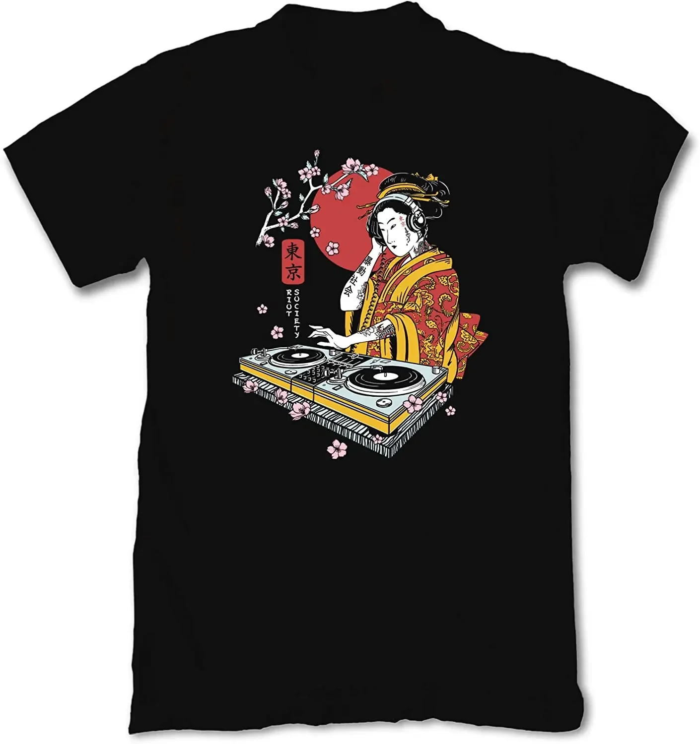 

Japanese Harajuku Ukiyo Style DJ Geisha T-Shirt 100% Cotton O-Neck Summer Short Sleeve Casual Mens T-shirt Size S-3XL