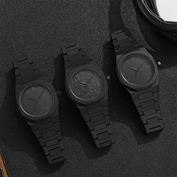 Men's Fashion Simple Black Large Dial Quartz Watch Casual Polycarbonate Butterfly Buckle…