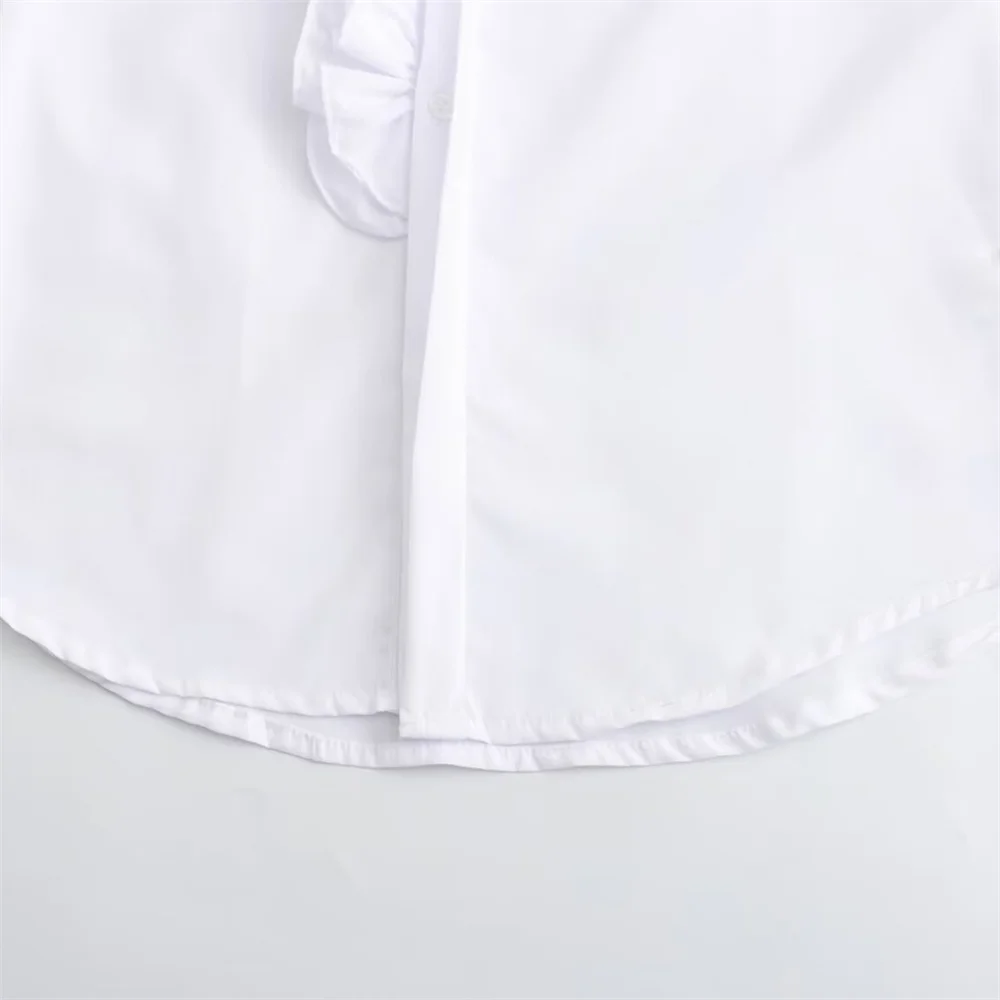 PB&ZA 2024 Spring New Women\'s Fashion Style Casual Loose Simple Versatile Layered Decorative Poplin Shirt