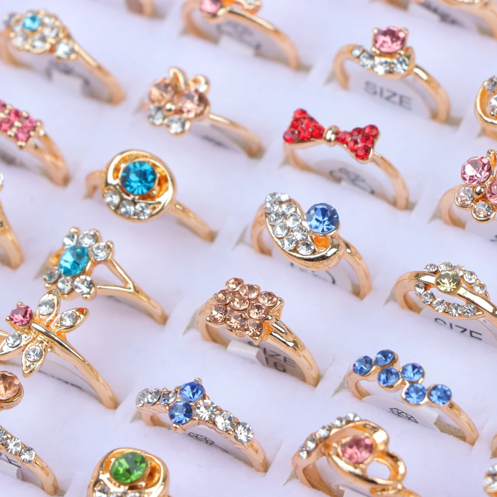 10/20/30/50Pcs/Lot Fashion Sweet Romance White Colorful Rhinestone Rings For Women Proposal Engagement Jewelry Party Gifts