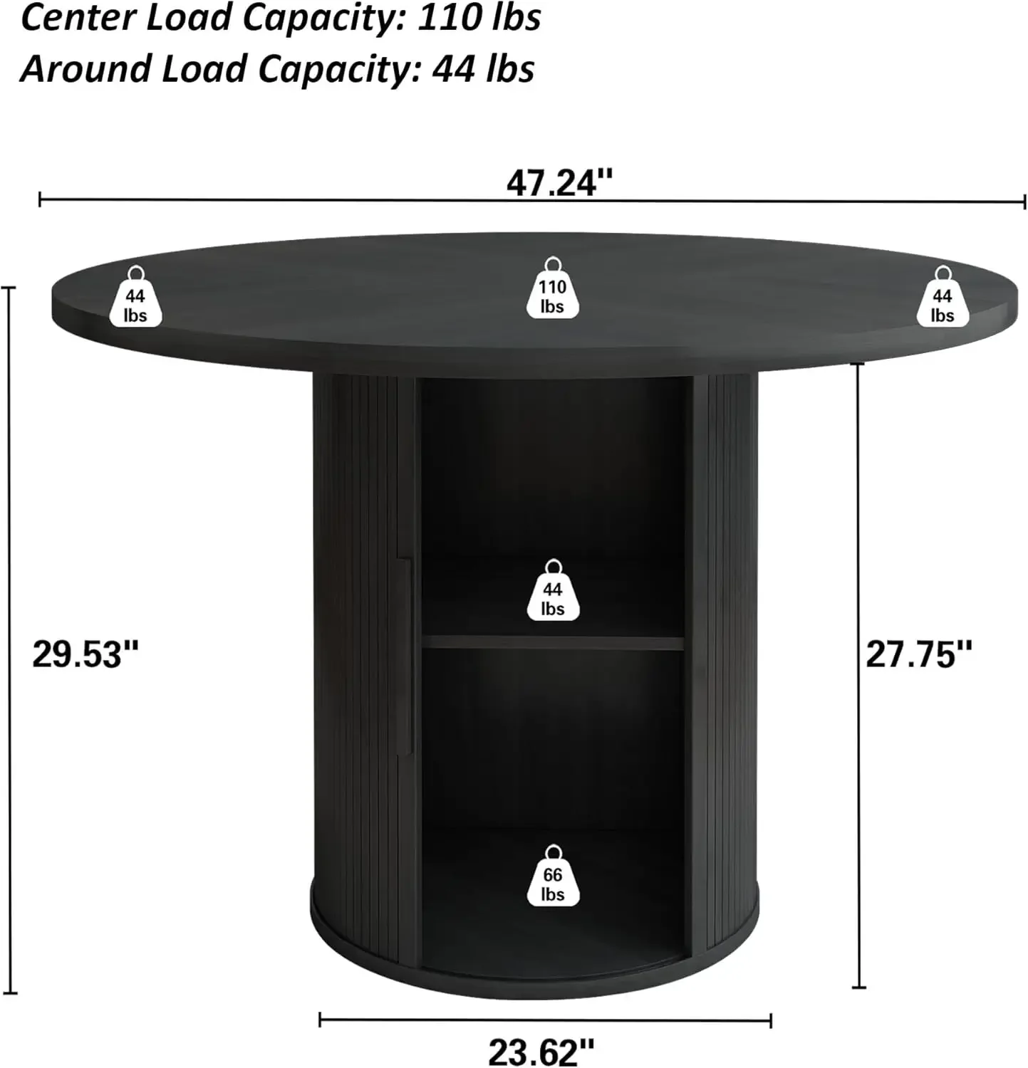 47 Round Dining Table for 4, Kitchen Table Dinner Table with 2-Layer Storage Shelf and Wood Slide Door for Home Dining Room