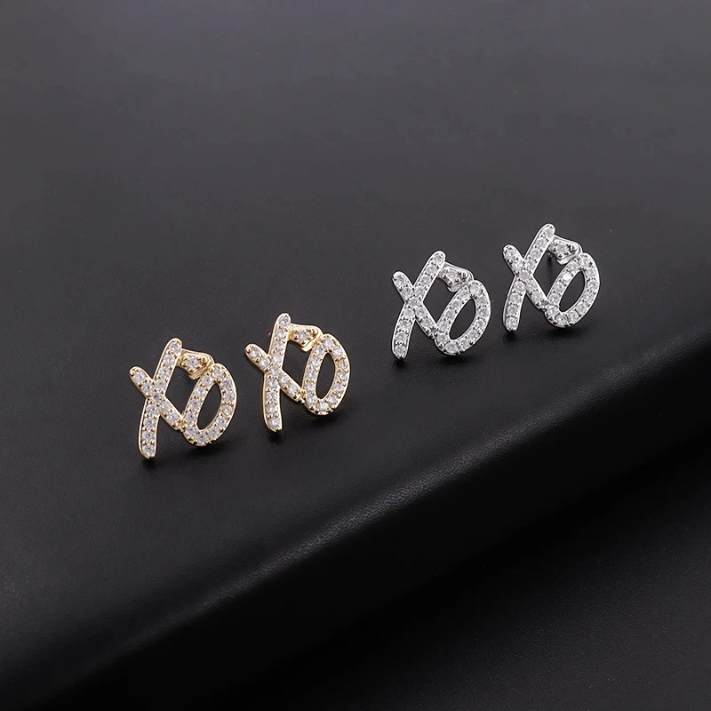 Hip Hop Ice Out Xo Alphabet Hug Earrings Cubic Zirconia Hypoallergenic Earrings Men's Street Rap Rock Party Jewelry Gift