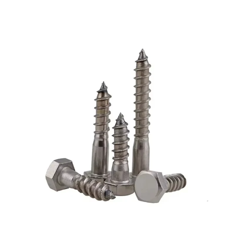 DIN571 M6-M12 Coach Screws External Hex Head Self Tapping Wood Screw Hexagon Head Full/Half Thread Bolt 304 Stainless Steel