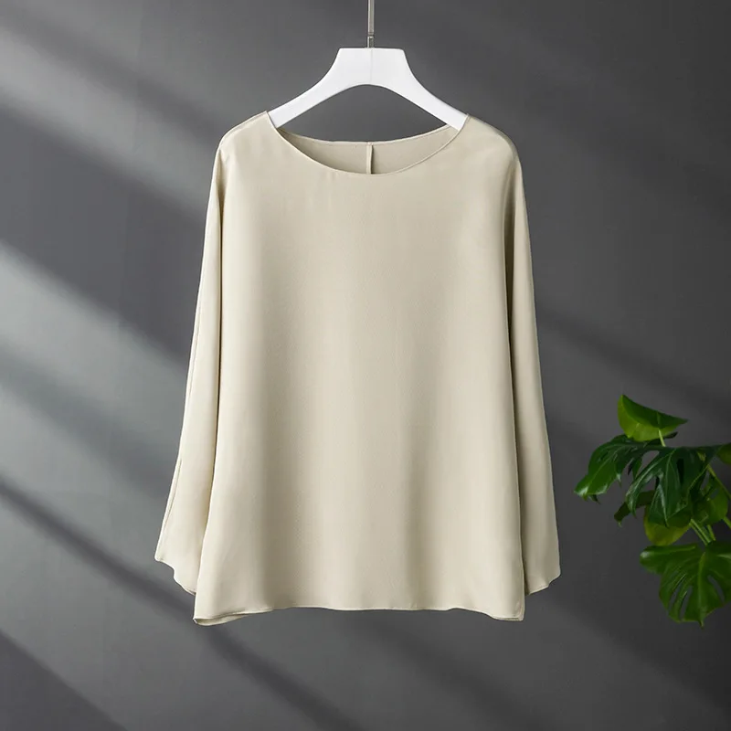 Koszulka Birdtree 6A 30MM 100% Prawdziwy Jedwab Damska, Gruba, z Krepy, Jednolity Kolor, Grube Bluzki, T-shirty, Lato, Wiosna T36901QC — zdjęcie 5