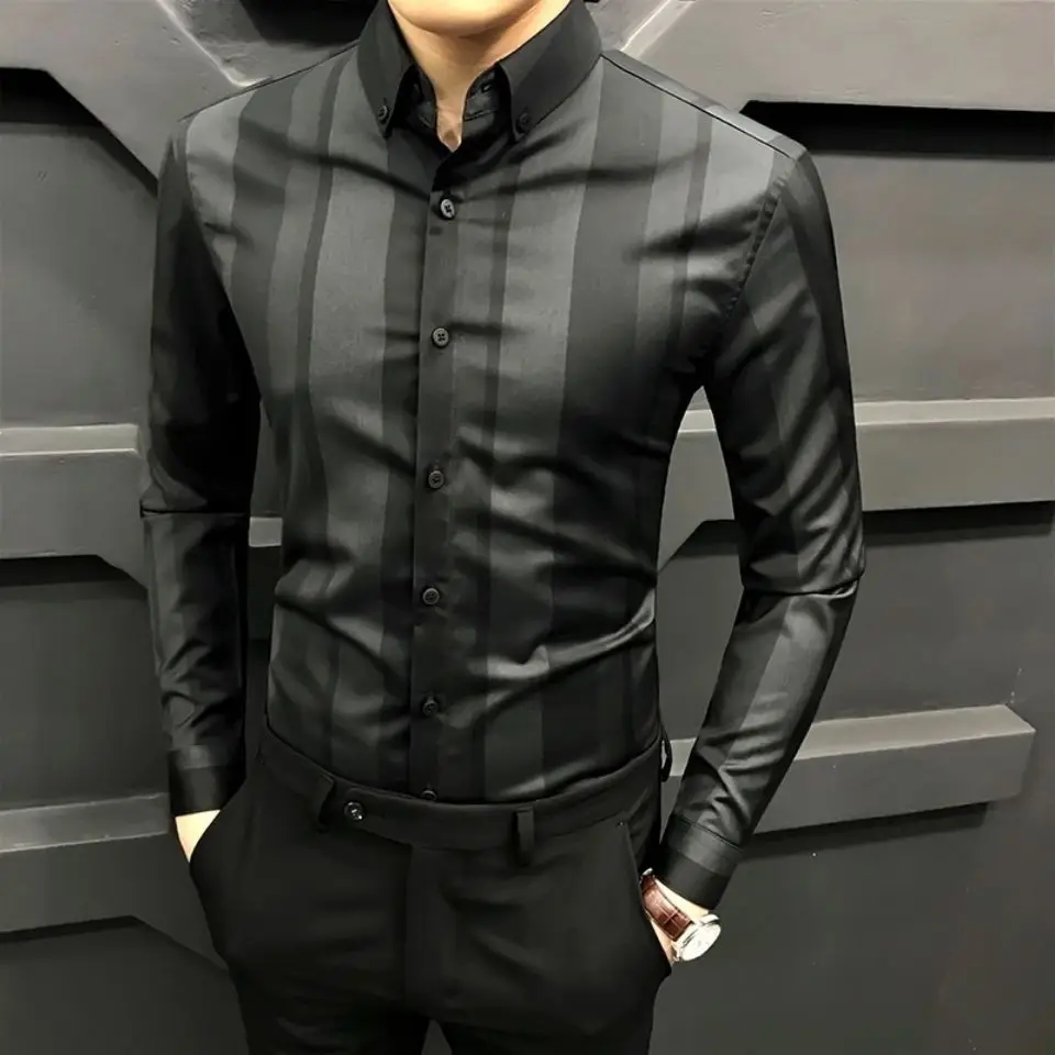 Longsleeve Shirt for Men  Korean Version Trendy Men Leisure Slim Fit Business Shirt Men's Handsome Long Sleeve Print Shirt
