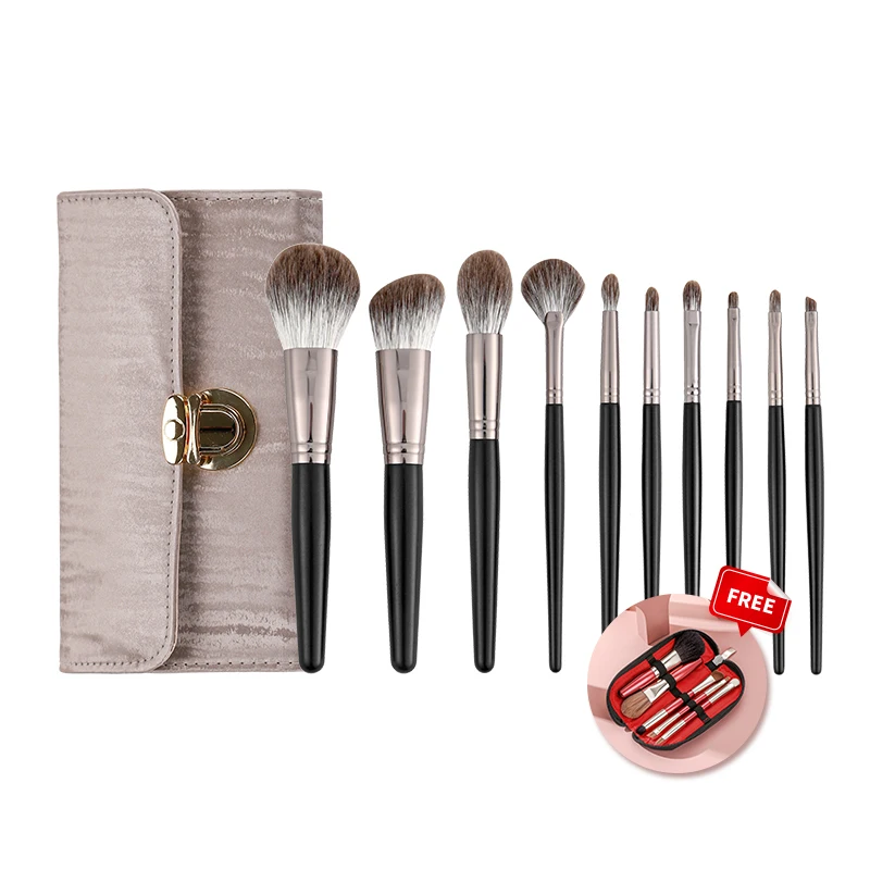 8-10pcs/set Makeup Artists\' Premium Real Natural Hair Makeup Brush Set Goat/Fox Hair Makeup Brushes with Washable Organizer bag