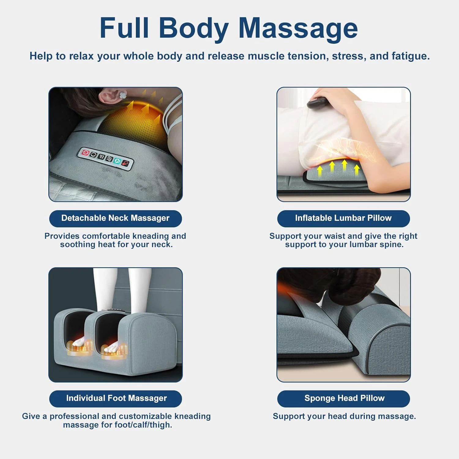 Full Body Massager Mat with Heat And Movable Shiatsu Neck Massager Pillow, Lumbar Traction And, 9 Vibration Motors And Back Heating Pad, Full Body Massager for Neck Back Waist Hip Leg feet, Massage Gift for Mom/Dad/Women/Men view 6