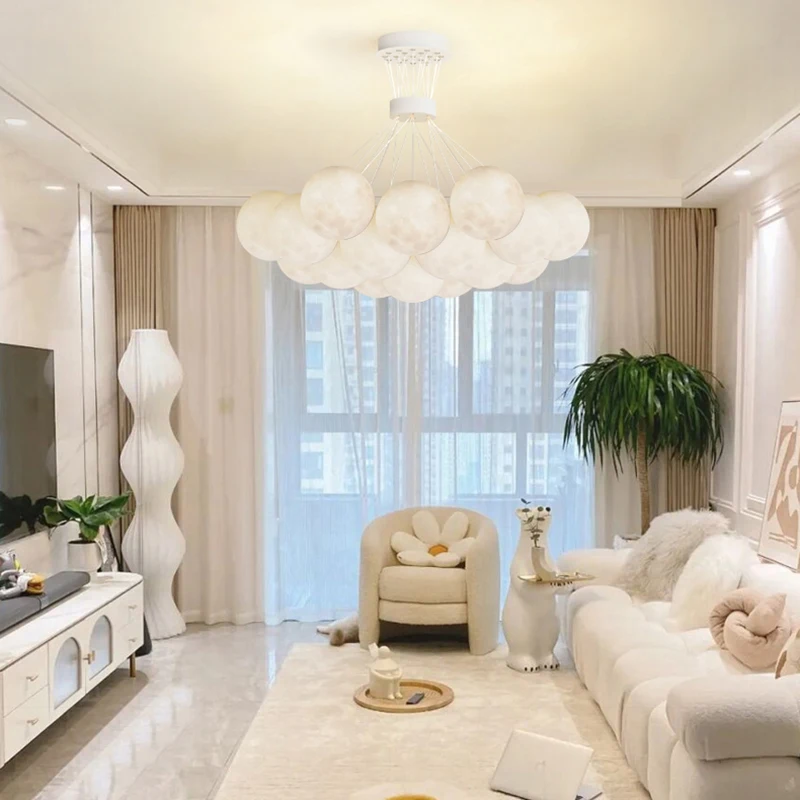 White Acrylic Ball Chandelier Living Room Dining Room Pendant Lamp 7/13/19 Heads G9 Bulb White Metal 110-220V