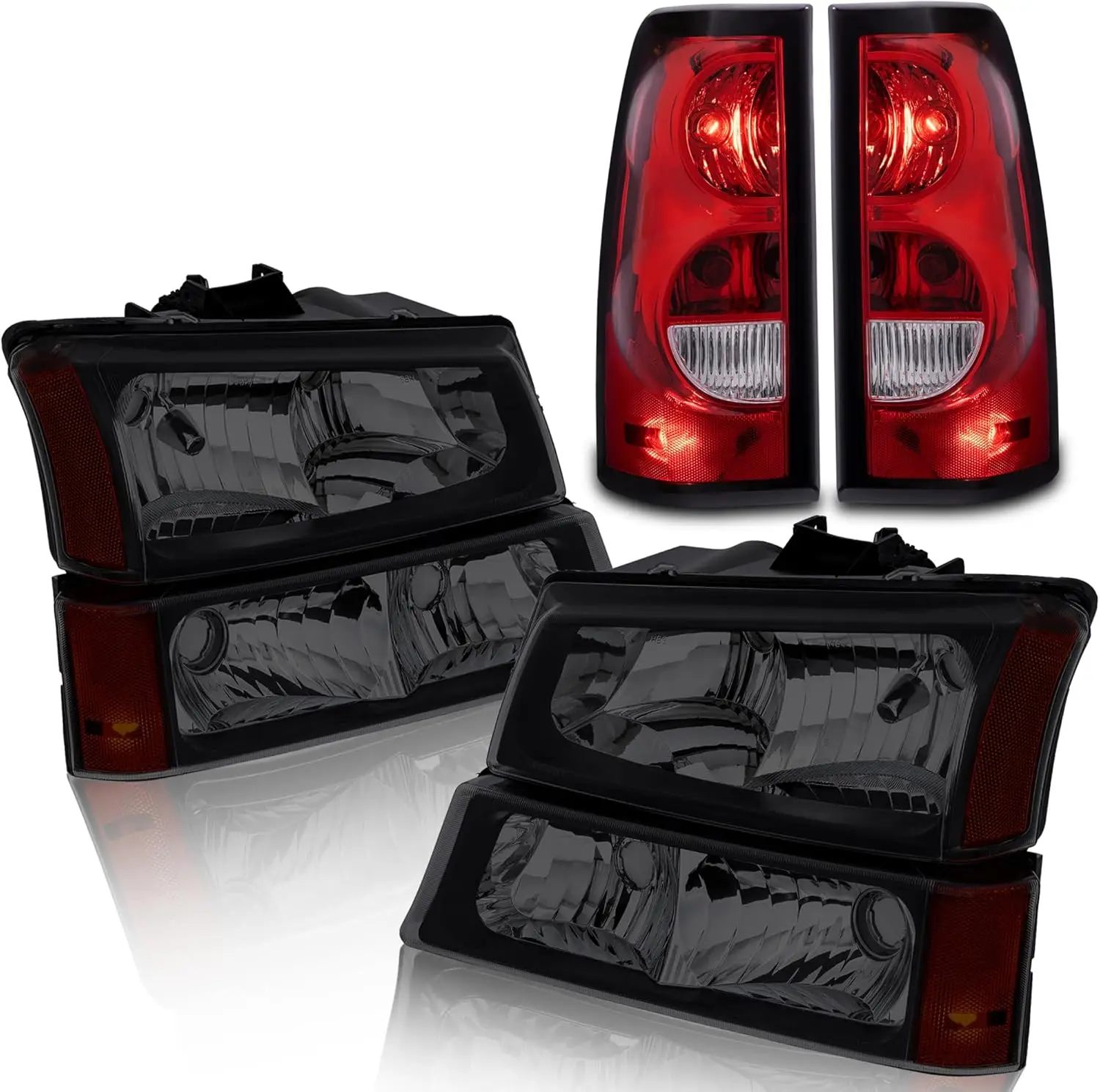 

Red Headlight Assembly Pair for 2003-2006 Chevrolet Silverado 1500 2500 3500, Black Housing, Smoke Lens, Amber Corner, Fleetside