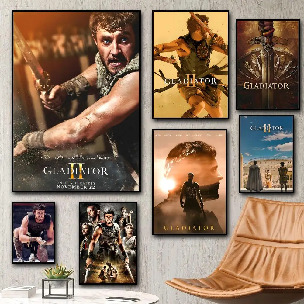 Gladiador II 2024, pintura de guerra histórica, caligrafía, lienzo HD, póster, sala de estar, dormitorio, bar, decoración estética