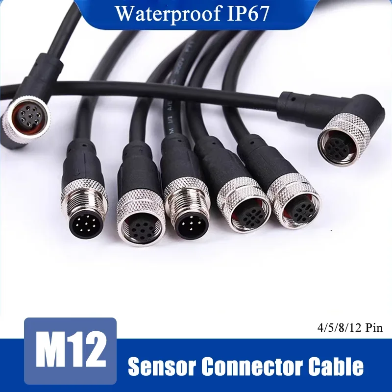 M12 Aviation Plug Connector Cable Industrial Grade Waterproof IP67 Male Female 4 5 8 12 Pin Core Sensor Plug Connection Line