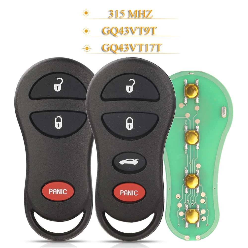 

jingyuqin 3/4 Buttons 315Mhz Fccid:GQ43VT17T/GQ43VT9T Remote Car key For Dodge Jeep Fit Chrysler Concorde 300M 2001-2004