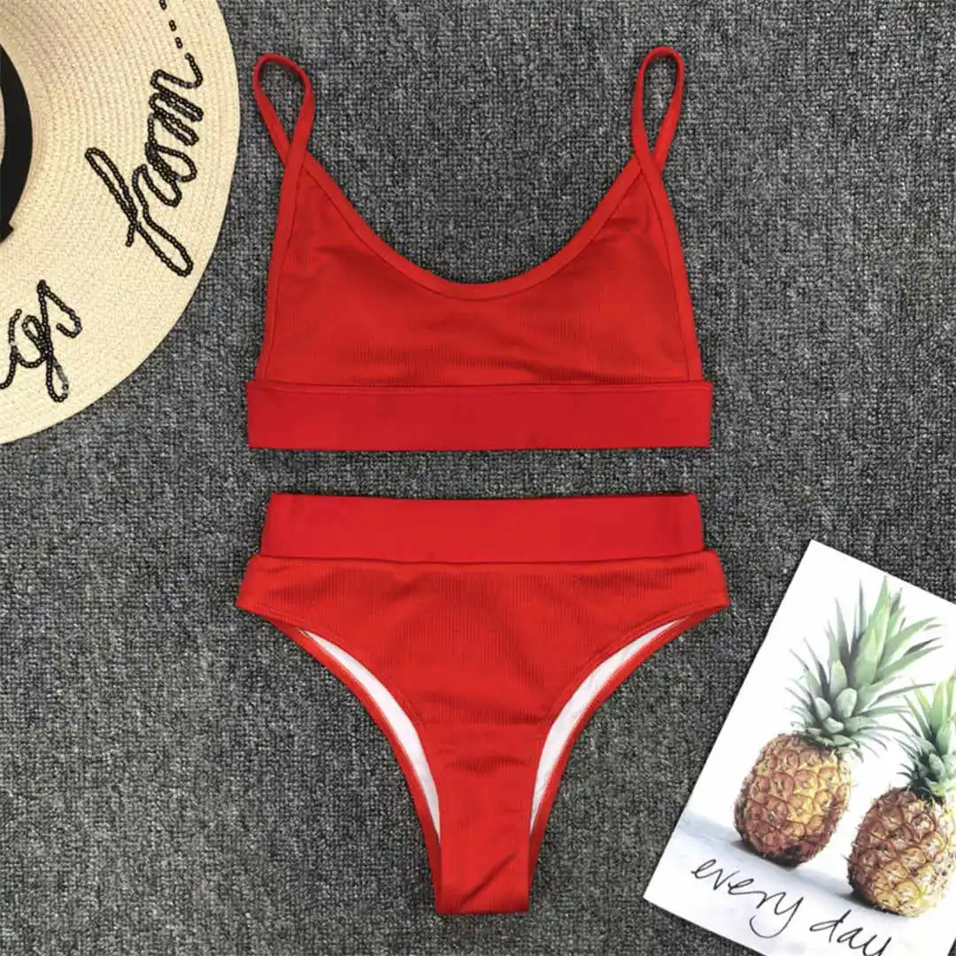 S - XL Sexy Damen-Badeanzug, High-Waist-Bikini, zweiteiliger Bikini-Set, gerippter Badeanzug, Damen-Badebekleidung V2375 – Detail 30