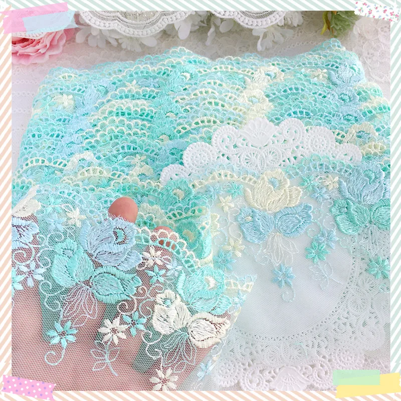 30Yards Mint Blue Lace Trim Fabrics Flower Handmade DIY Clothing Accessories Wedding Floral Embroidery Curtains Sofa Sewing