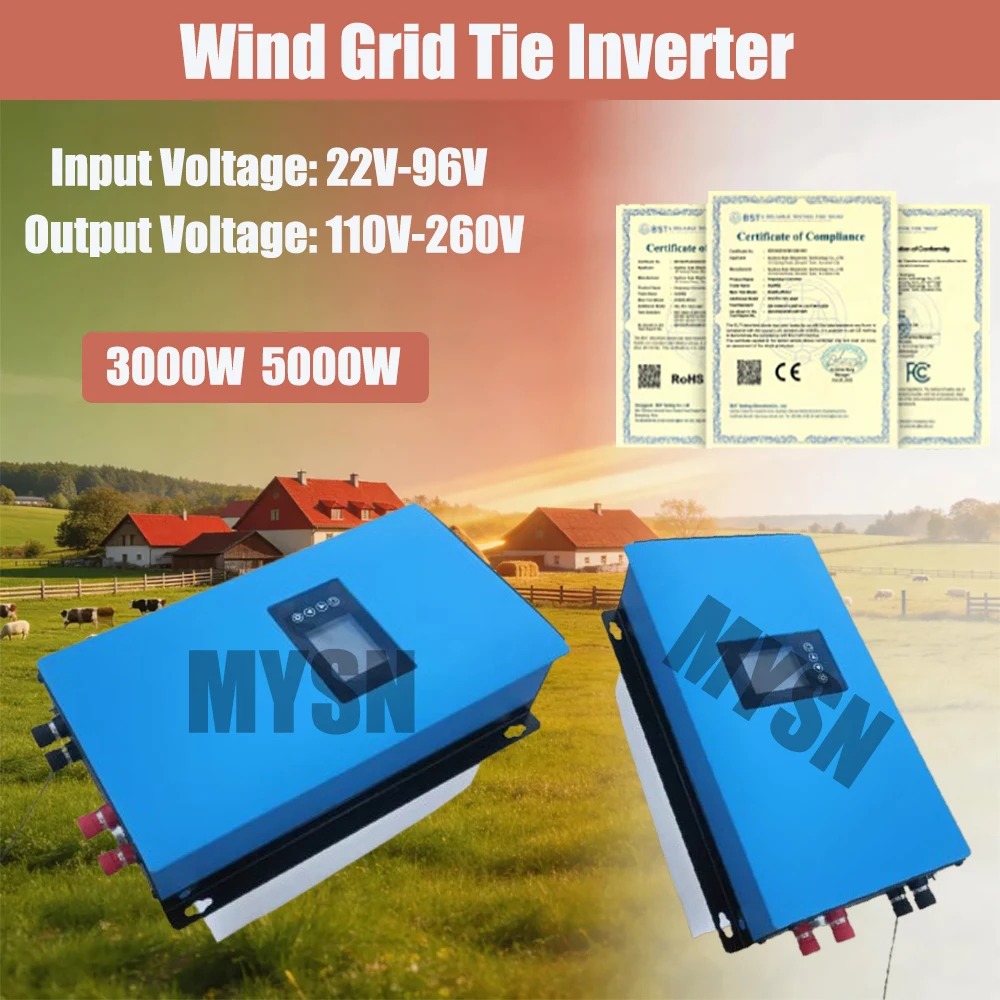 

Высокоэффективный сетевой инвертор для ветрогенераторов 3000W 5000W MPPT с датчиком ограничителя, чистая синусоида, 110V 220V для ветряных турбин 24V 48V