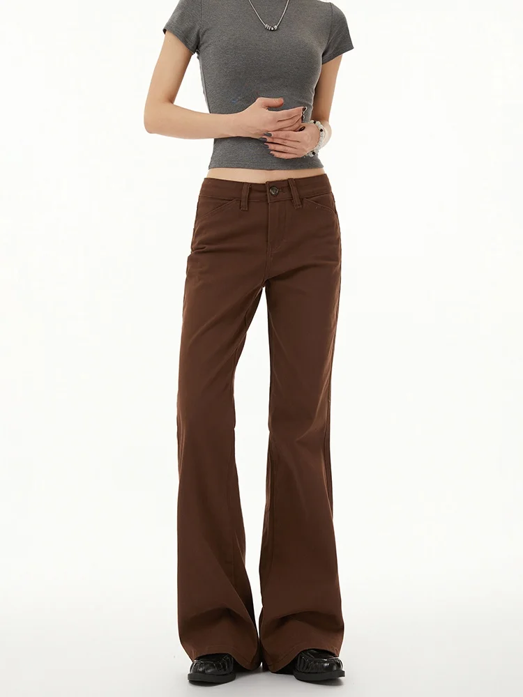 

Low Waist Flared Jeans Women's Loose Fit Bootcut Denim Pants Casual Straight Leg Trousers for Ladies in Brown Coffee Color