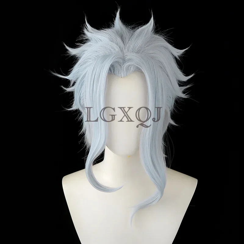 Doctor II Dottore Cosplay Wig Dottore Genshin Impact Fatui Wig Light Blue Heat Resistant Hair Halloween Wigs In Stock + Wig Cap