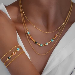 Stainless Steel Jewelry Set Layers Chain Fashion Chain Inlaid Colorful Small Eye Design Exquisite Jewelry Set For Women Jewelry